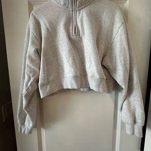 TNA Light Gray Cozy Fleece Cropped Sweater